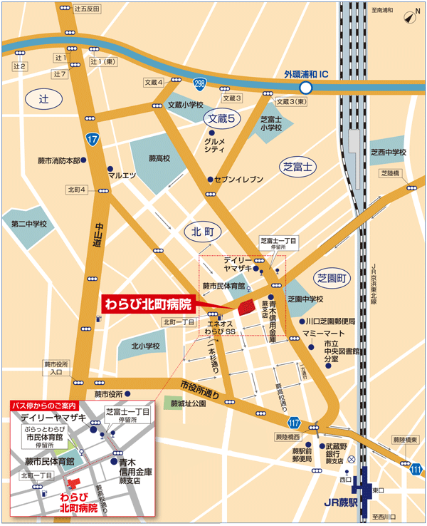 わらび北町病院の地図 蕨市、川口市、戸田市　さいたま市